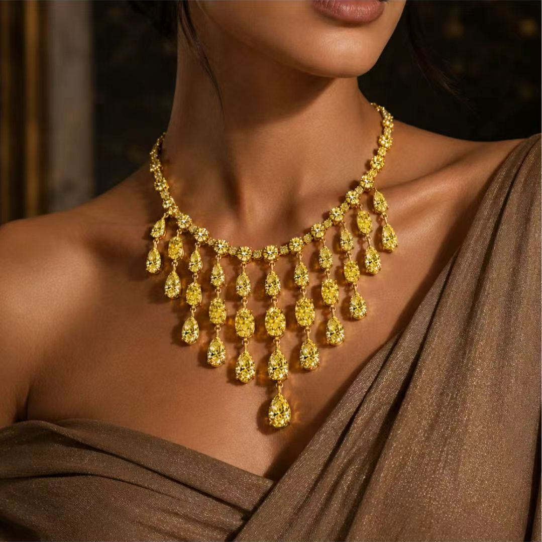 Original Design - Luxury Pear Cut Yellow Sapphire Necklace