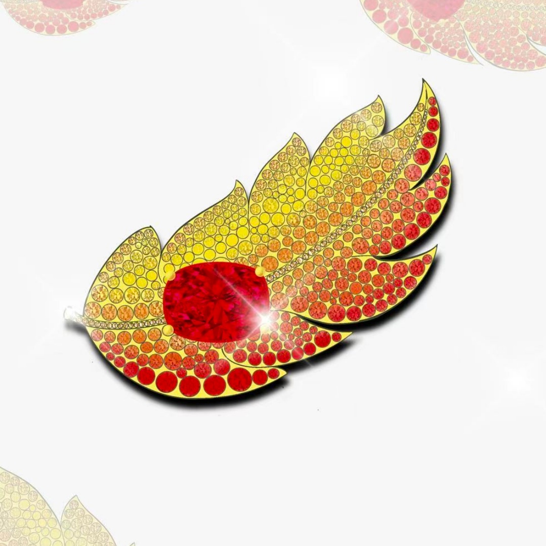 Original Design - 5ct Cushion Cut Ruby Sapphire Brooch