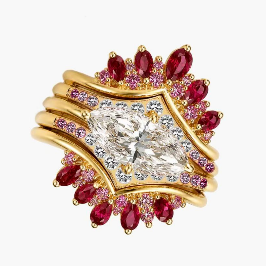 4ct Marquise Cut White Sapphire Wedding Set/5pcs