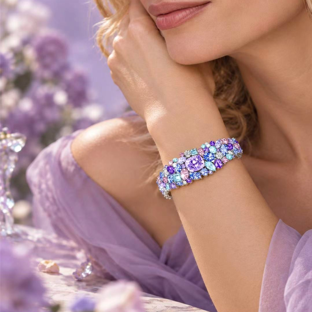 Original Design - Cushion Cut Amethyst & Multi-cut Multi-color Sapphire Bracelet
