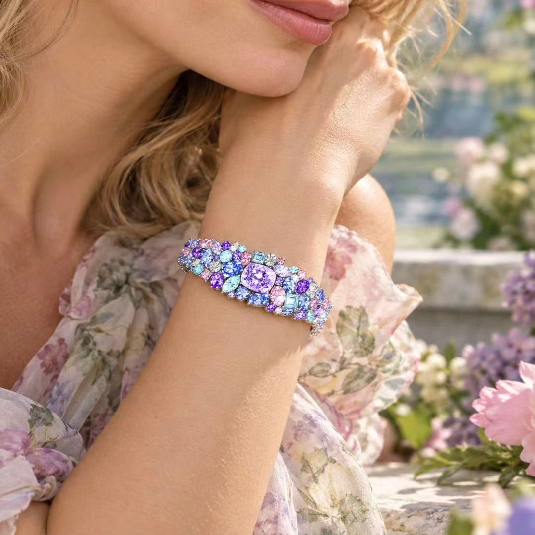 Original Design - Cushion Cut Amethyst & Multi-cut Multi-color Sapphire Bracelet