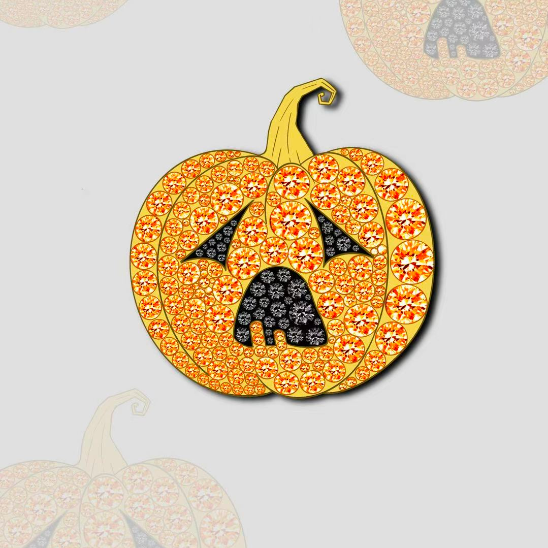 Original Design - Round Cut Orange Sapphire Pumpkin Brooch