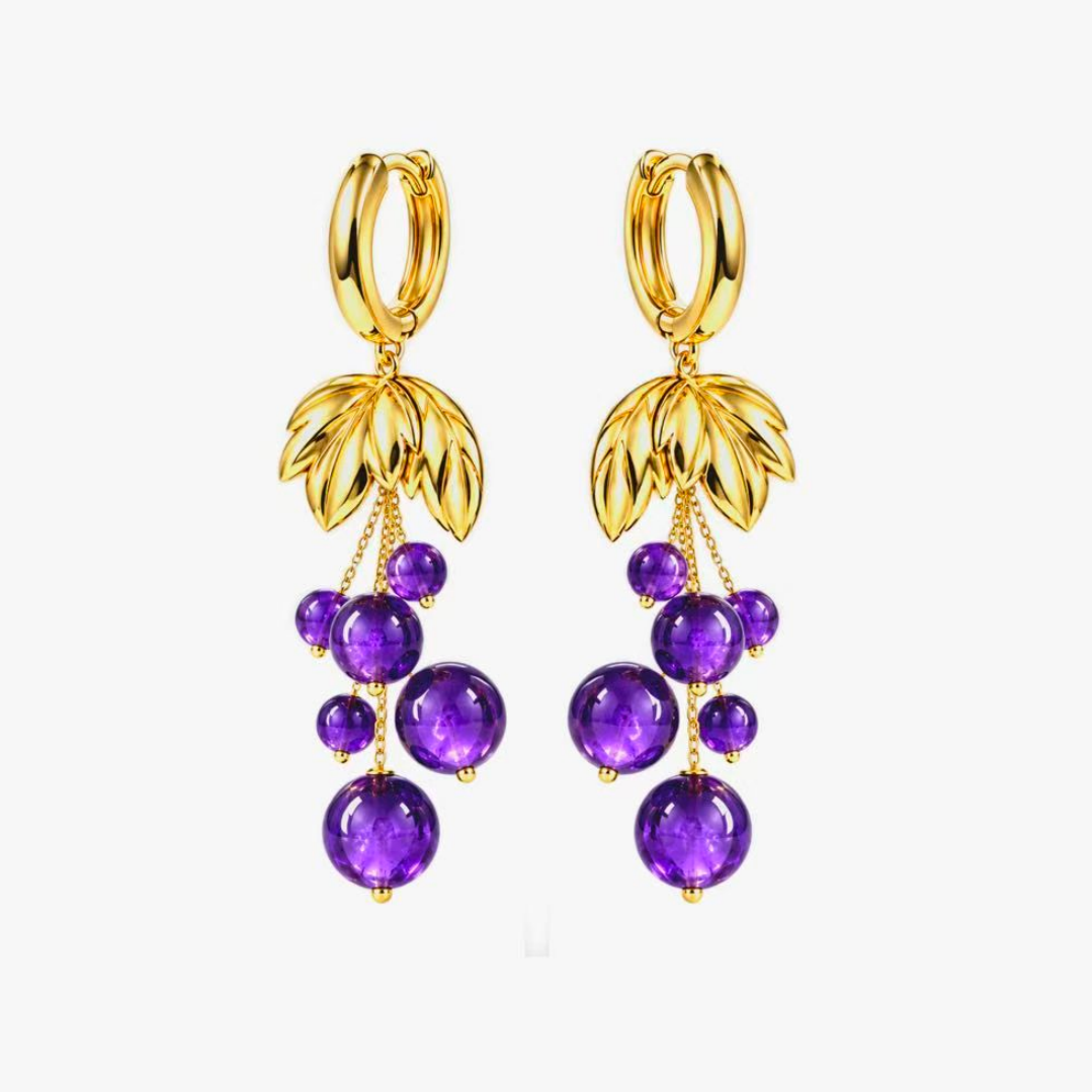 Original Design - Round Cut Amethyst Sapphire Dangle Earrings - 1 Pair