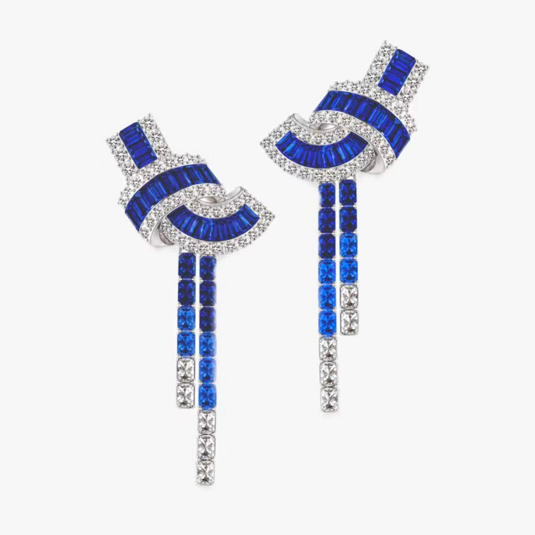 Original Design - Fashion Radiant Cut Blue Sapphire Dangle Earrings-1 Pair