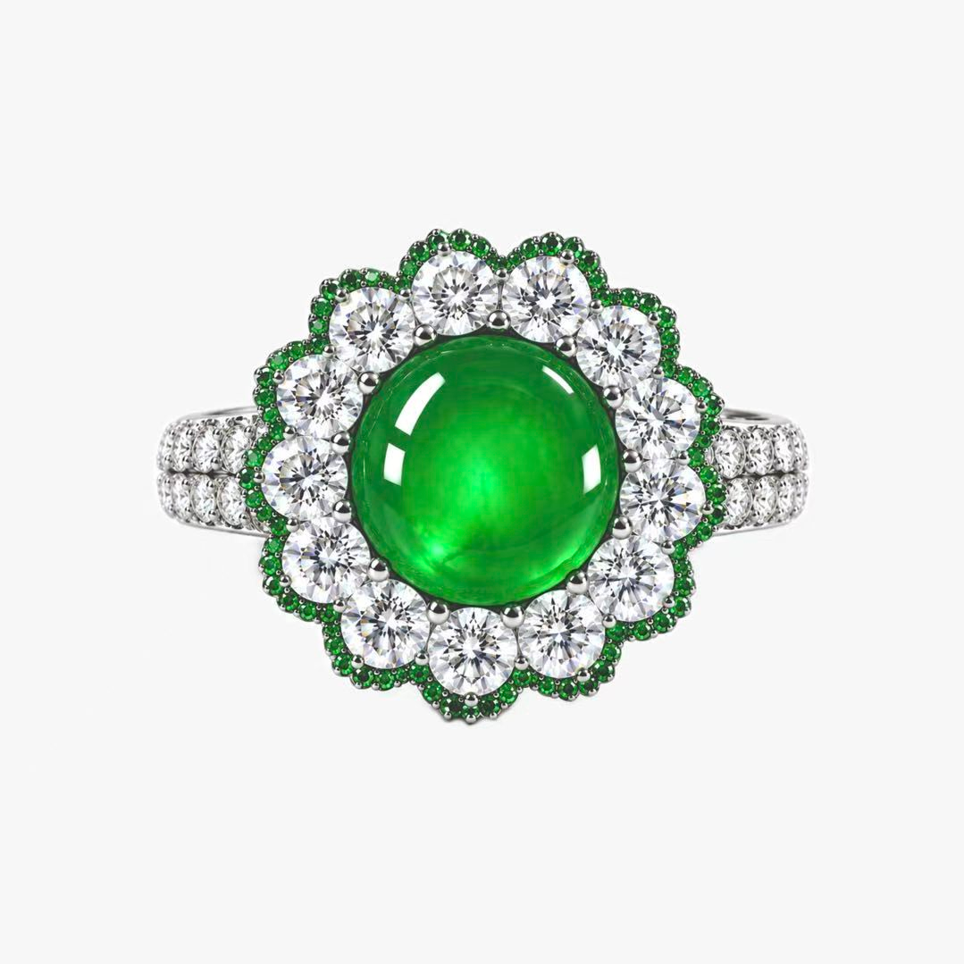 Original Design - 2ct Roundl Cut Emerald Sapphire Engagement Ring