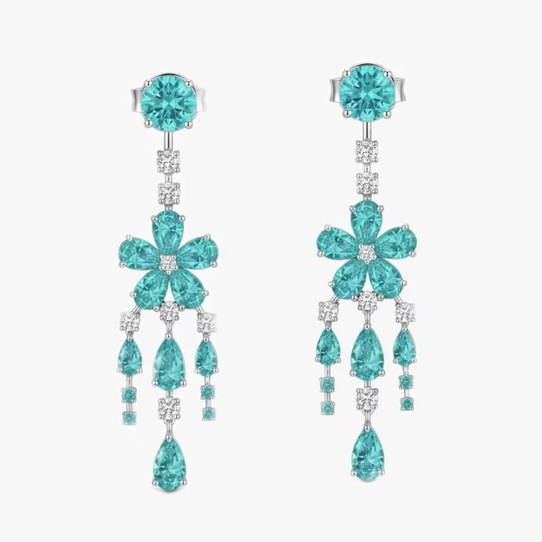 Original Design - Round Cut Paraiba Sapphire Dangle Earrings