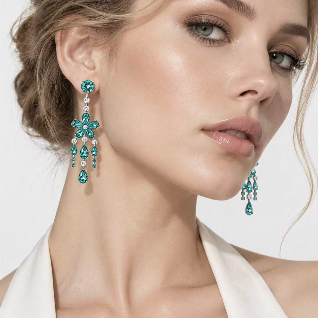 Original Design - Round Cut Paraiba Sapphire Dangle Earrings