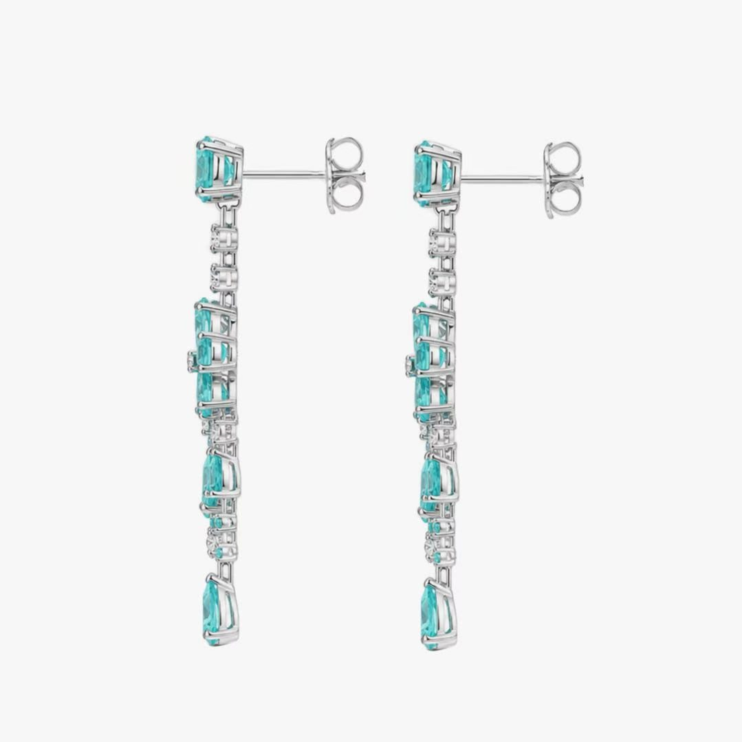 Original Design - Round Cut Paraiba Sapphire Dangle Earrings
