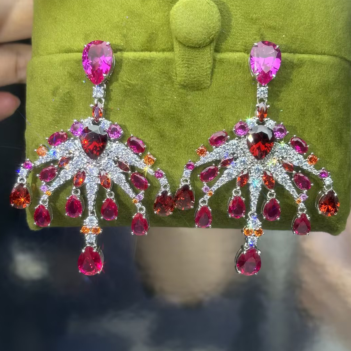 Ruby & White Sapphire Chandelier Earrings