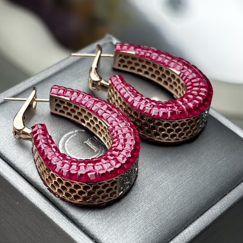 Invisible Princess Cut Ruby Sapphire Hoop Earrings