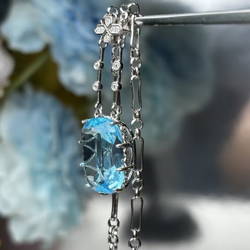 Edwardian 42.96ct Aquamarine Pendant & Diamond Chain