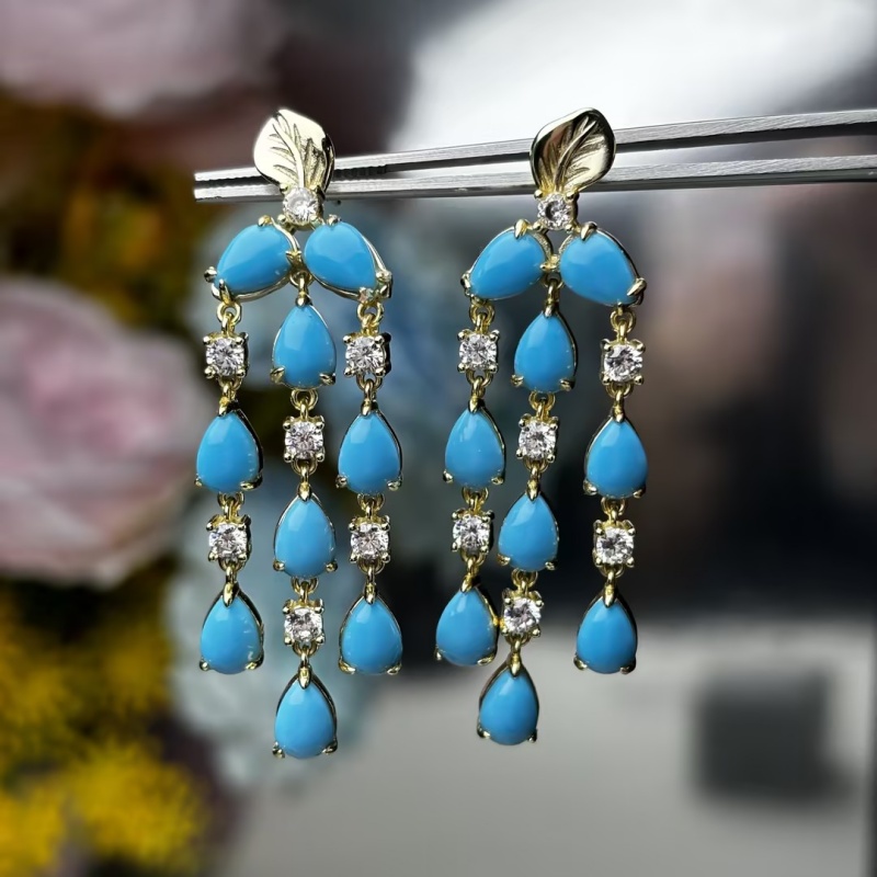Original Design - Pear Cut Turquoise & White Sapphire Dangle Earrings