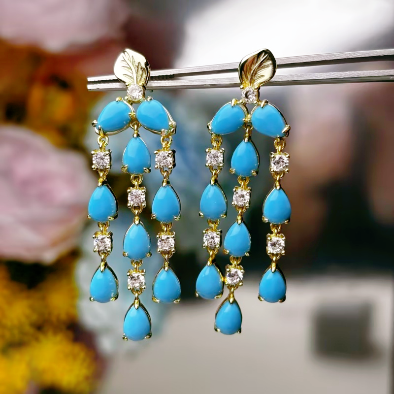Original Design - Pear Cut Turquoise & White Sapphire Dangle Earrings