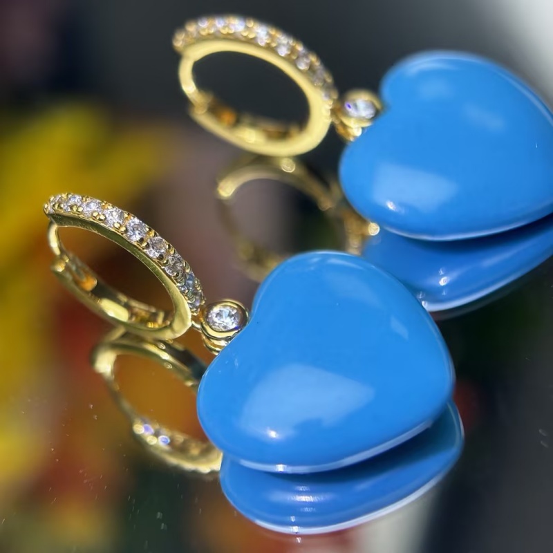 Heart Cut Turquoise & Round Cut White Sapphire Drop & Hoop Earrings