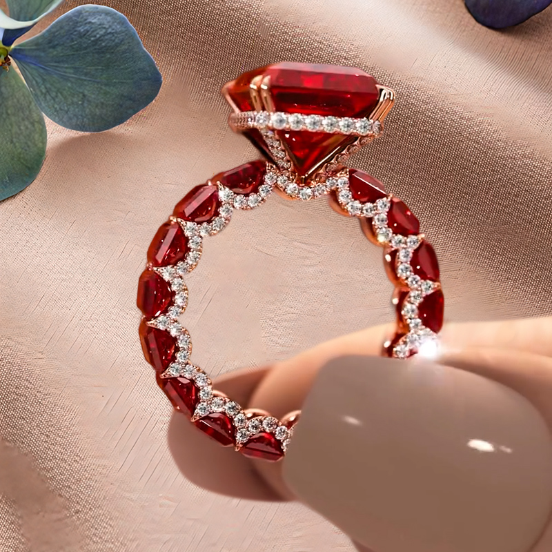 6ct Under Halo Emerald Cut Ruby Sapphire Engagement Ring