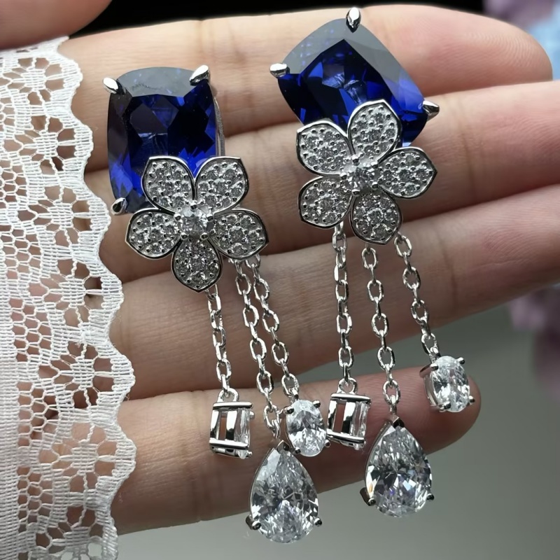 Original Design - 4.5ctw Cushion Cut  Blue Sapphire Dangle Earrings