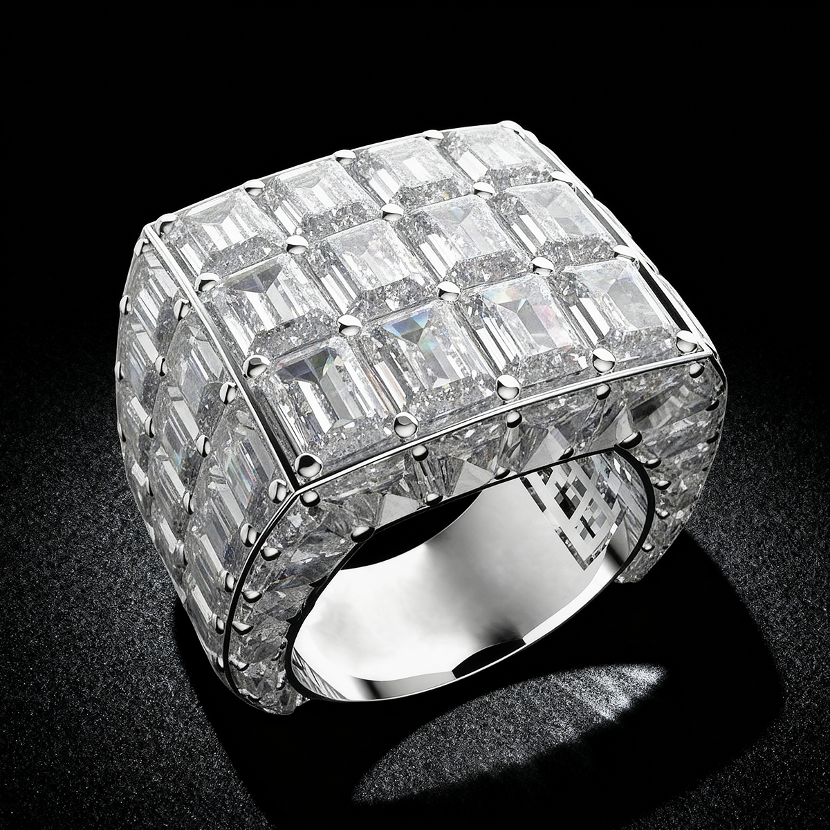 Emerald Cut White Sapphire Micro-Pave Men's Wedding Band