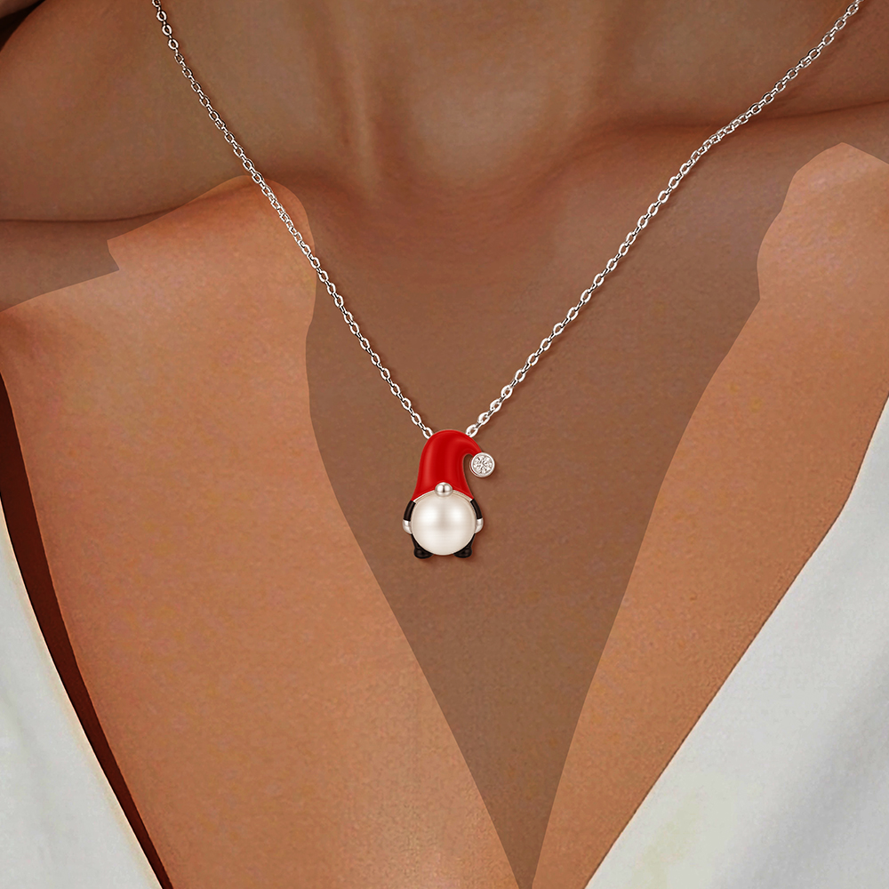 Pearl And Diamond Santa Gnome Pendant Necklace