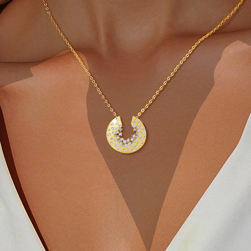 Round Cut White Sapphire Scattered Diamond Discs Necklace