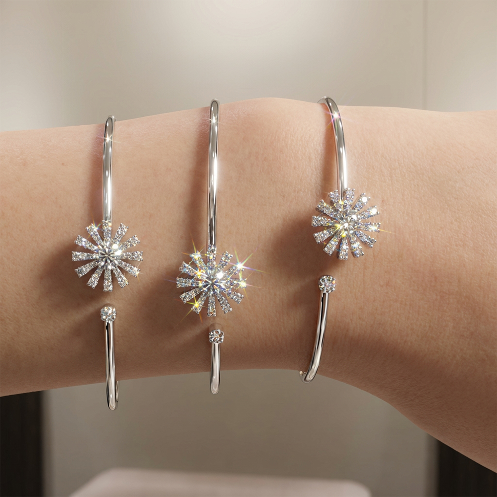 Pavé White Sapphire Starburst Open Cuff Bangle Bracelet (Sold Individually)