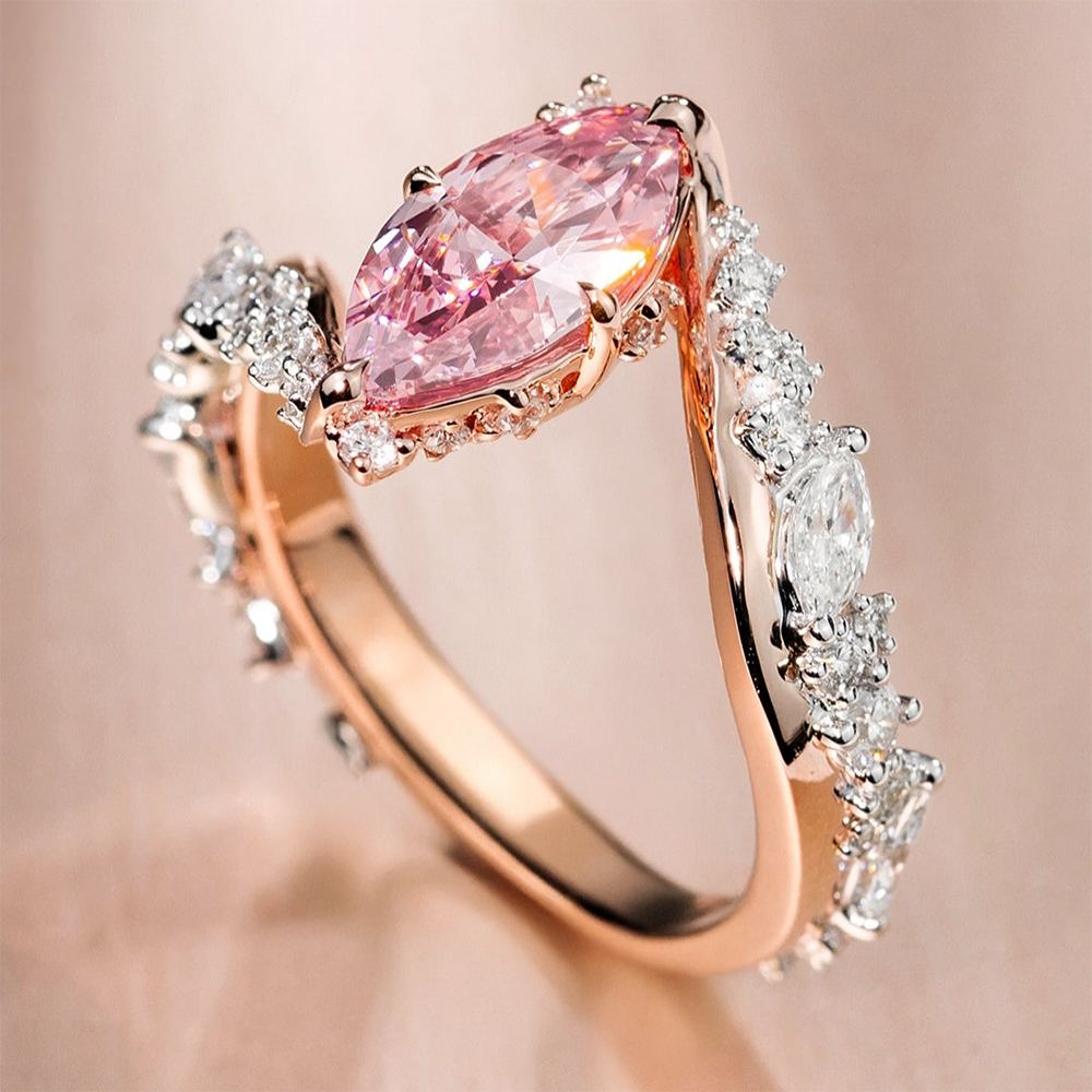 Bypass Design 3ct Marquise Cut Fancy Pink Sapphire Engagement Ring