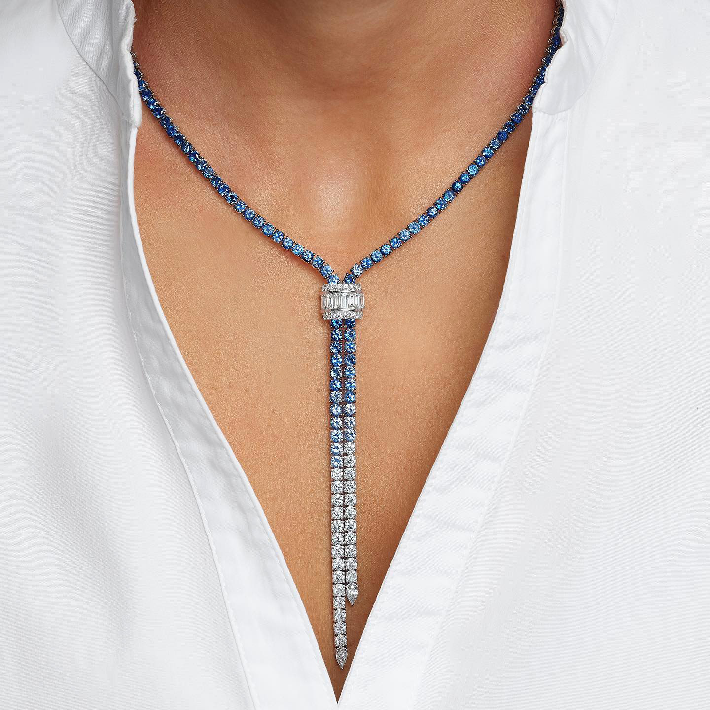 Unique Round Cut Two-tone Sapphire Necklace