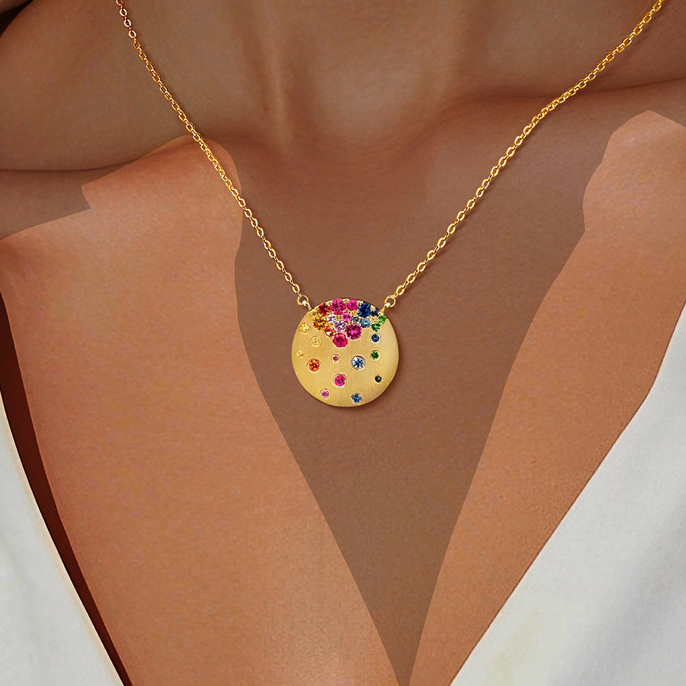 Scattered Multigem Disc Sapphire Pendant Necklace