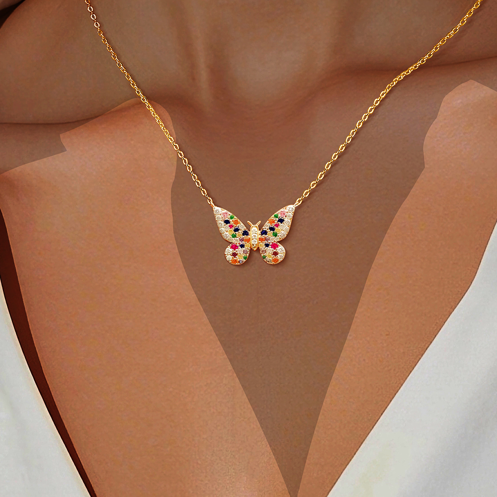 Round Cut Rainbow Butterfly Sapphire Pendant Necklace