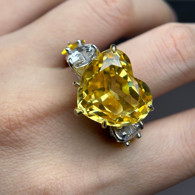 6ct Heart Cut Yellow Sapphire Full Diamond Ring