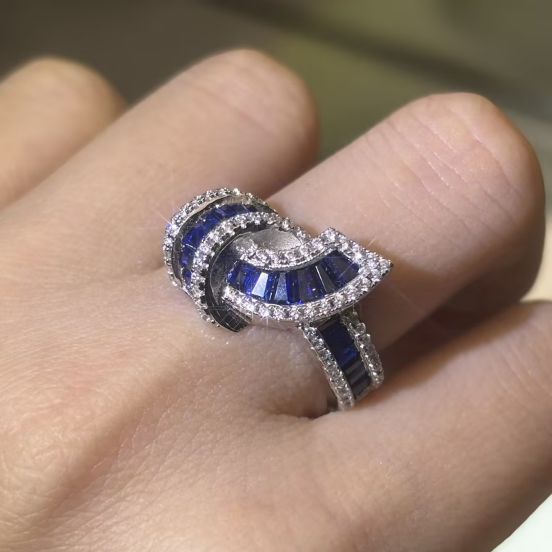 Fashion 7.25ctw Baguette Cut Blue & Round Cut White Sapphire Tight Knot Wedding Band