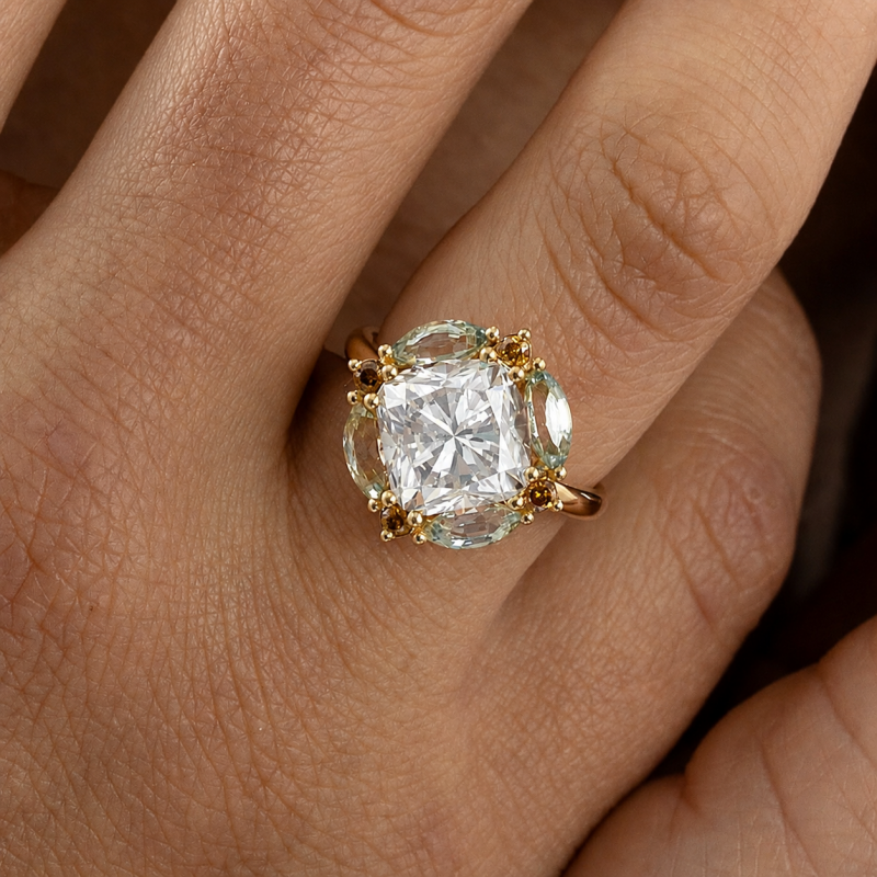 Fashion 2.5ct Cushion Cut White Sapphire & Multi-Stone Halo Engagement Ring
