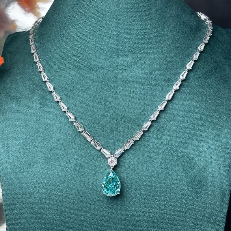 Pear Cut Paraiba Bluish & Fancy Cut White Sapphire Occasion Necklace