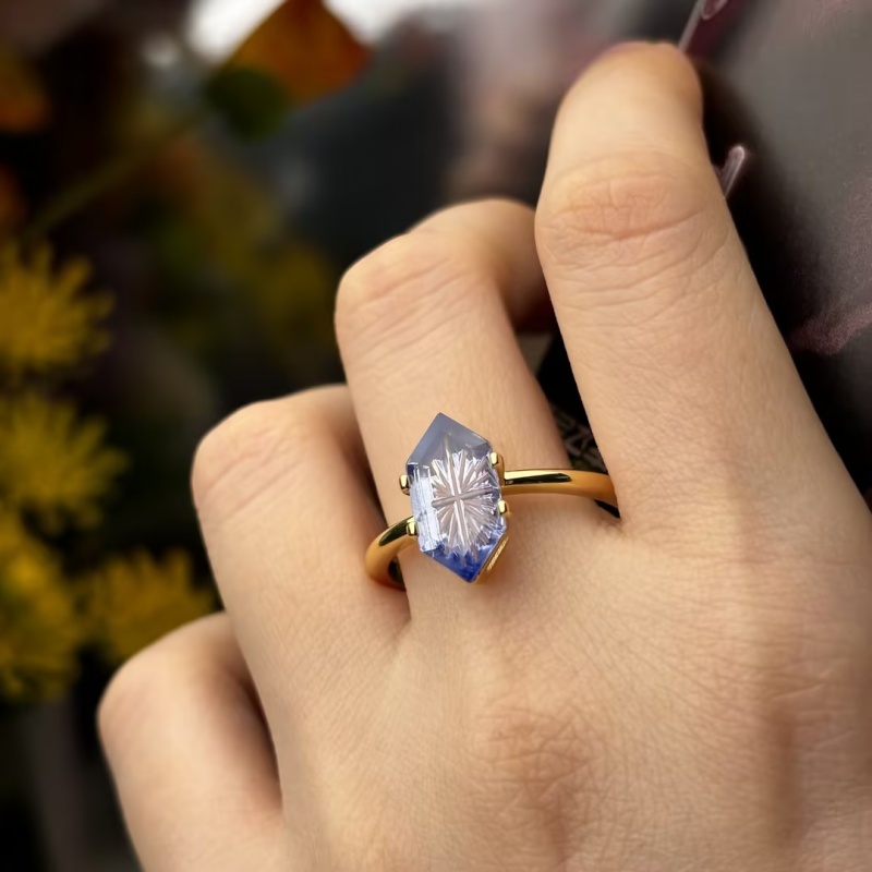 3.75ct Fantasy Cut Blue Sapphire Two Tone Solitaire Ring