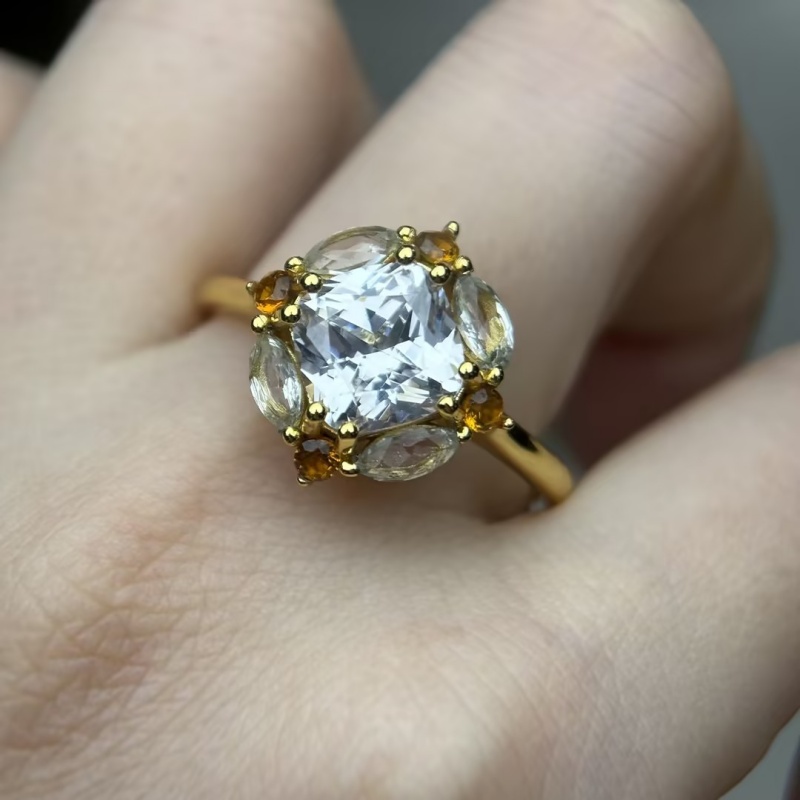 Fashion 2.5ct Cushion Cut White Sapphire & Multi-Stone Halo Engagement Ring