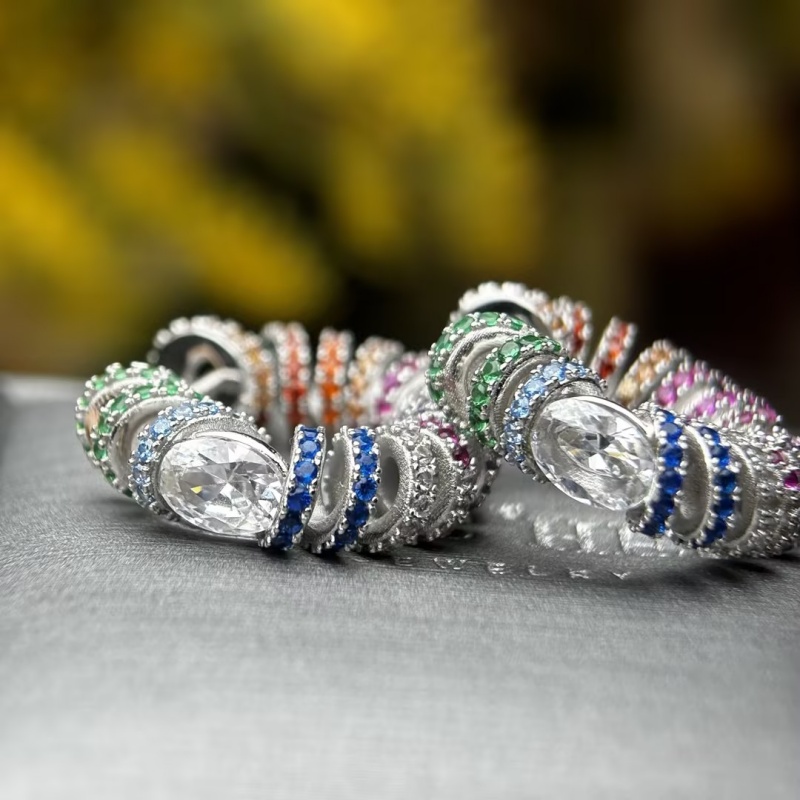 Oval Cut White & Round Cut Multicolor Sapphire Rainbow Twist Hoop Earrings