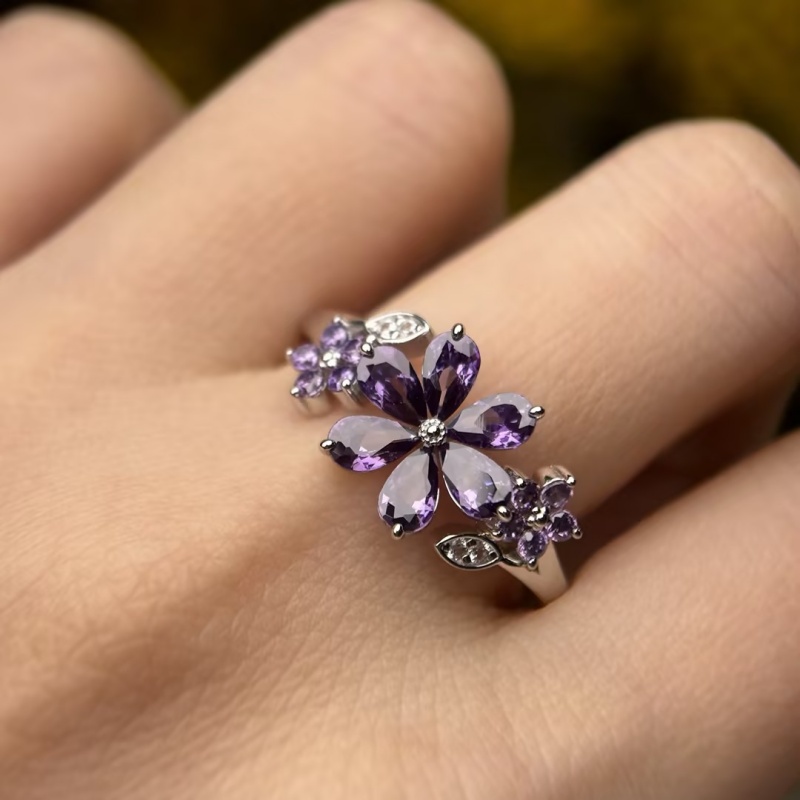 9.85ctw Pear Cut Amethyst Sapphire Flower Shaped Ring (2 Color Options)