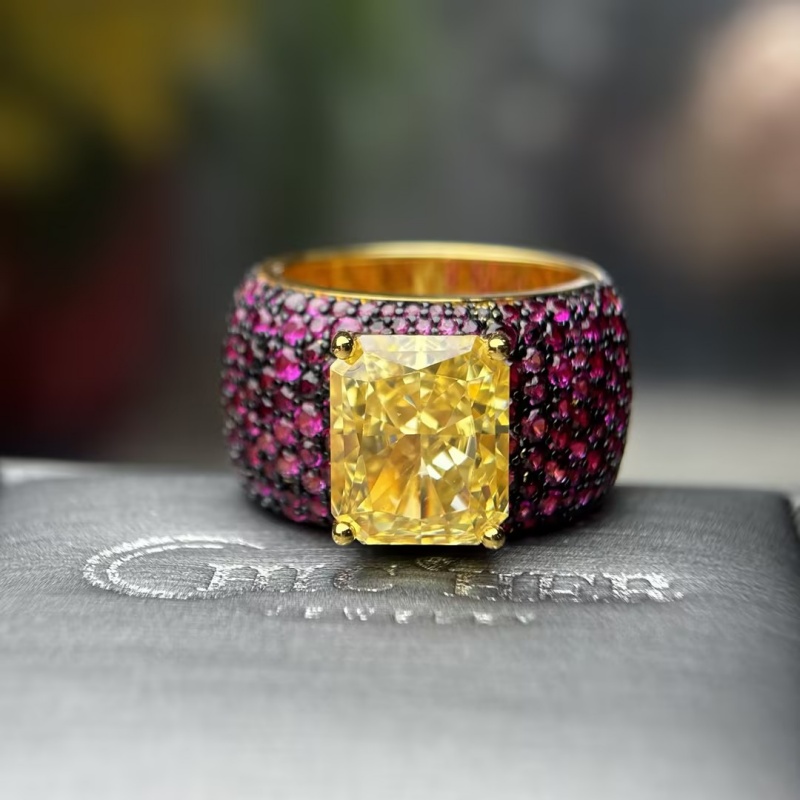 Pave Setting 6ct Radiant Cut Yellow Sapphire Cocktail Ring