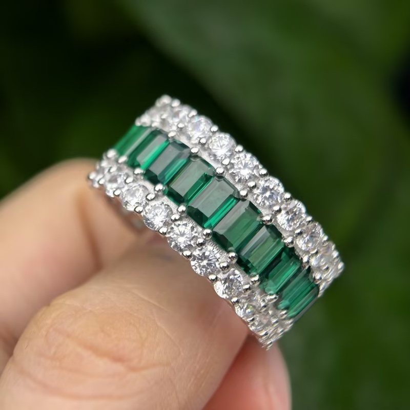 7.35ct Emerald Cut Ruby / Emerald Sapphire Wedding Band (2 Color Options)