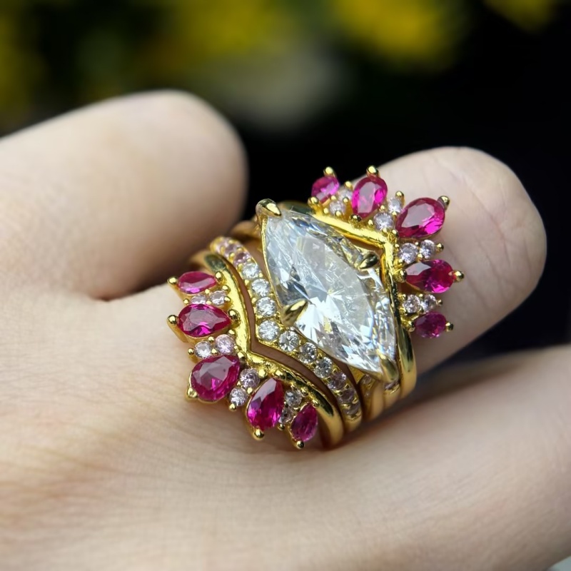 4ct Marquise Cut White Sapphire Wedding Set/5pcs