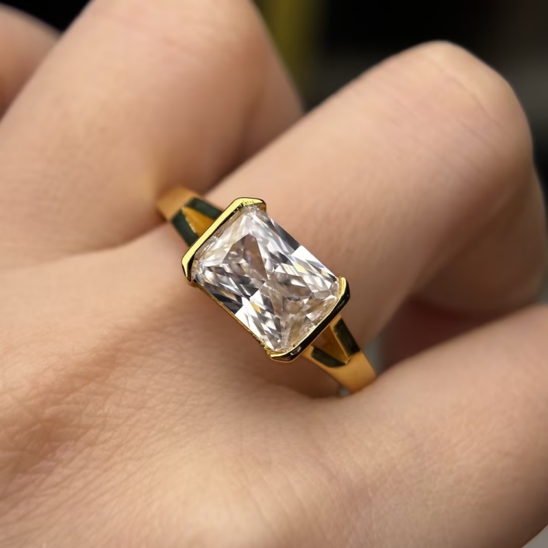 4ct Channel Setting  Radiant Cut White Sapphire Ring In Gold
