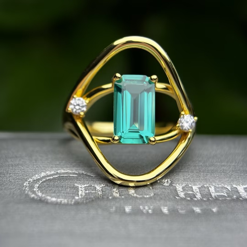 2ct Emerald Cut Teal Tourmaline Open-Frame Ring