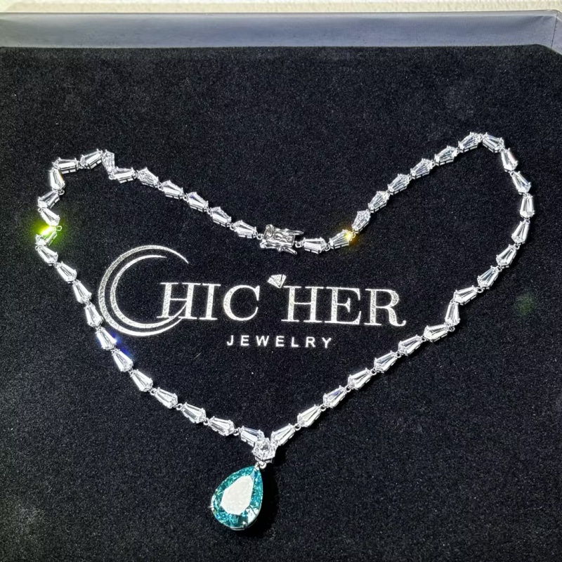 Pear Cut Paraiba Bluish & Fancy Cut White Sapphire Occasion Necklace