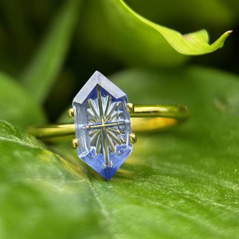 3.75ct Fantasy Cut Blue Sapphire Two Tone Solitaire Ring