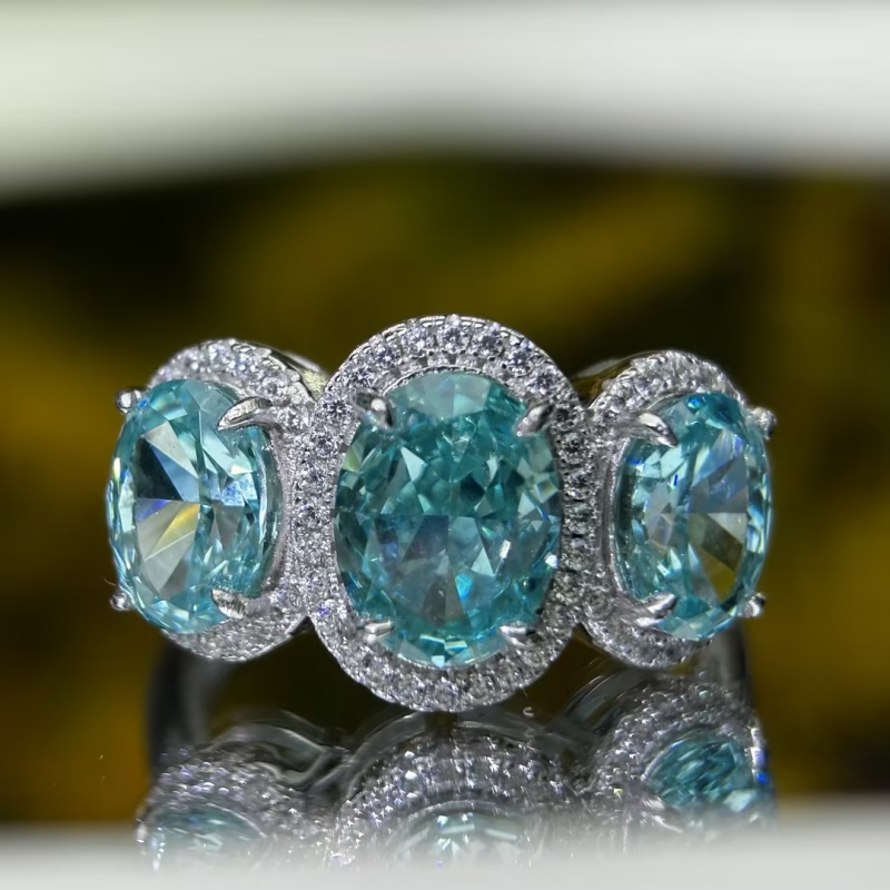 7.95ct Three-stone Halo Oval Cut Paraiba / Pink / Purple Sapphire Eternity Ring (3 Color Options)