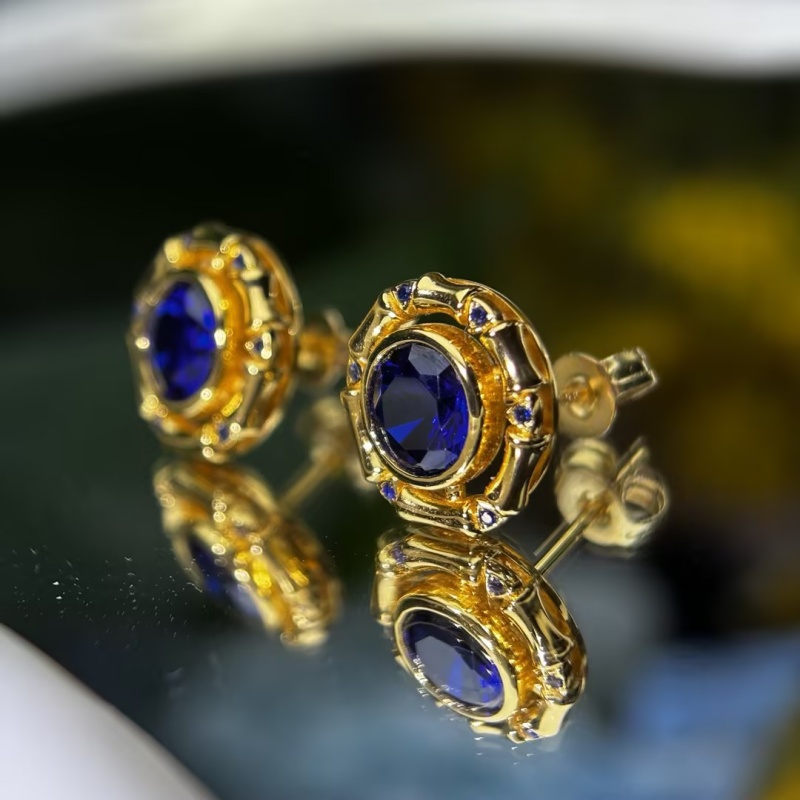 Original Design - 2ct Round Cut Blue Sapphire Studs Earrings