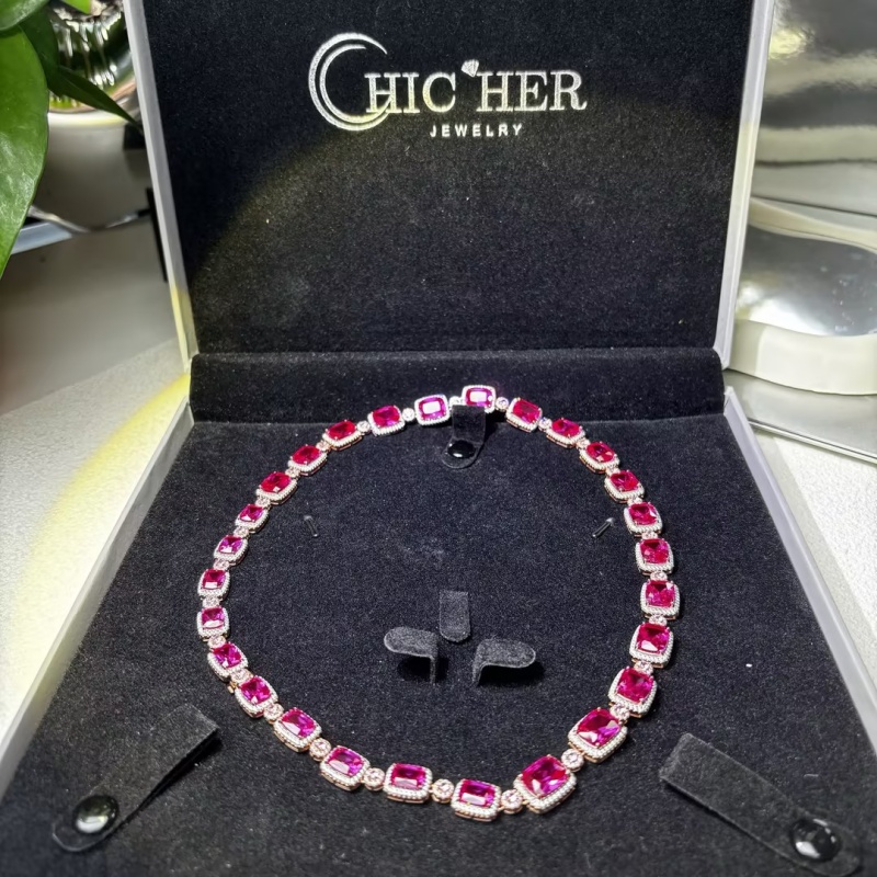 Cushion Cut Pink & Round Cut White Two-Tone Sapphire Necklace