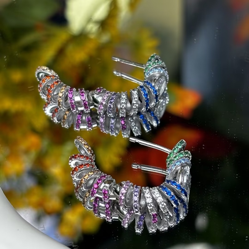Oval Cut White & Round Cut Multicolor Sapphire Rainbow Twist Hoop Earrings