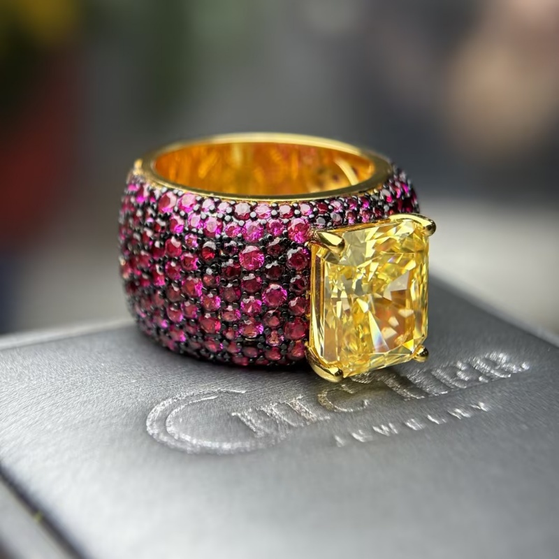 Pave Setting 6ct Radiant Cut Yellow Sapphire Cocktail Ring
