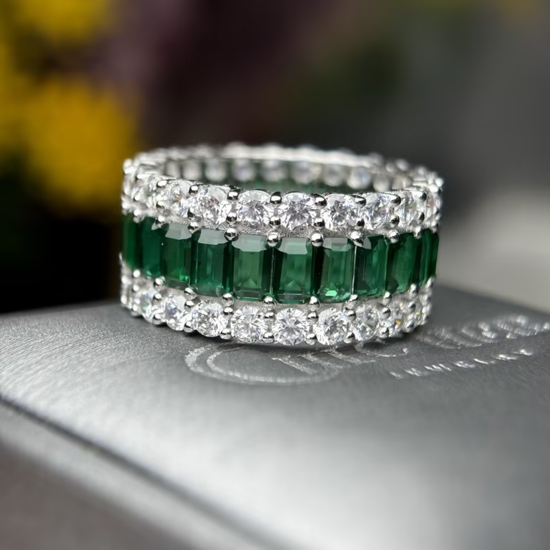 7.35ct Emerald Cut Ruby / Emerald Sapphire Wedding Band (2 Color Options)