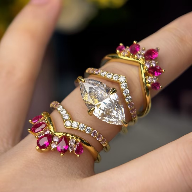 4ct Marquise Cut White Sapphire Wedding Set/5pcs